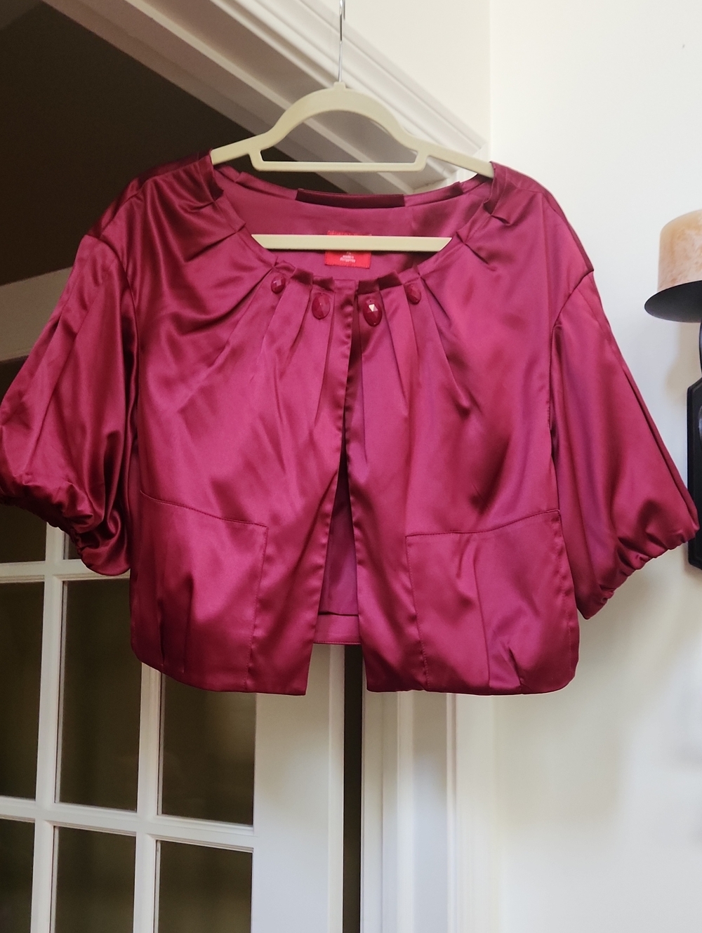 Elle Satin-like Cropped Jacket - Burgundy